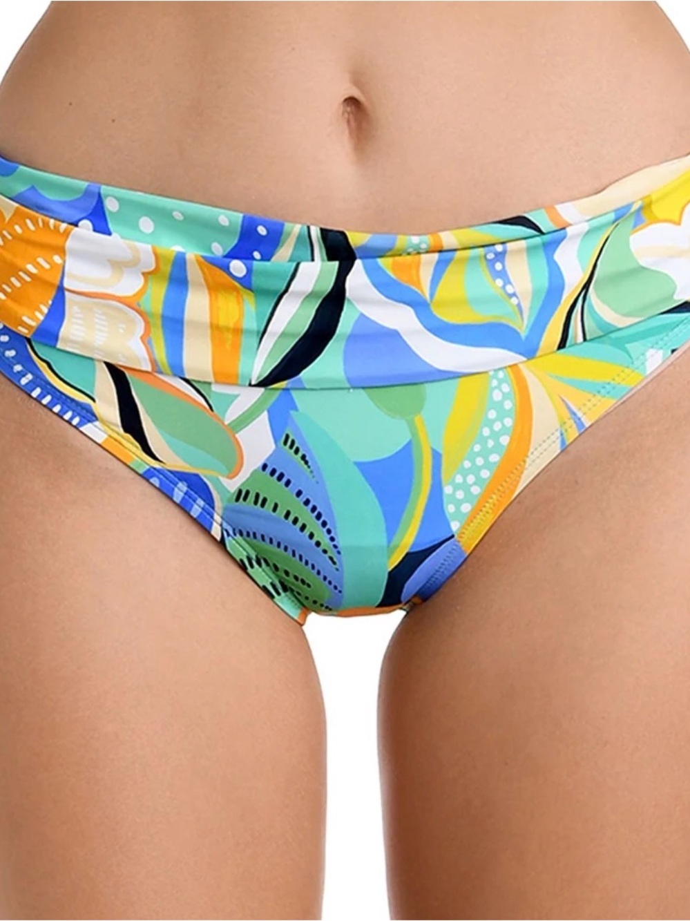La Blanca La Blanca Fold-Over Bikini Bottom in Blue, Green, Yellow, Cream